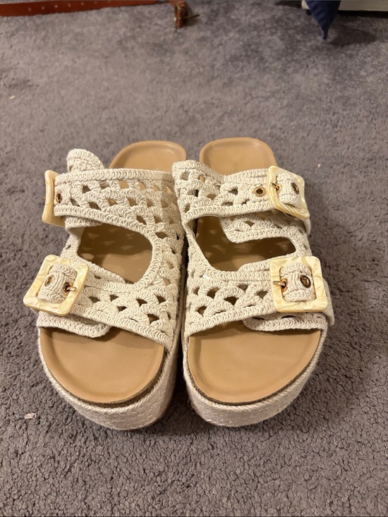 Madden Girl Shoes - Women’s Crochet Buckle Platform Sandals in Cream